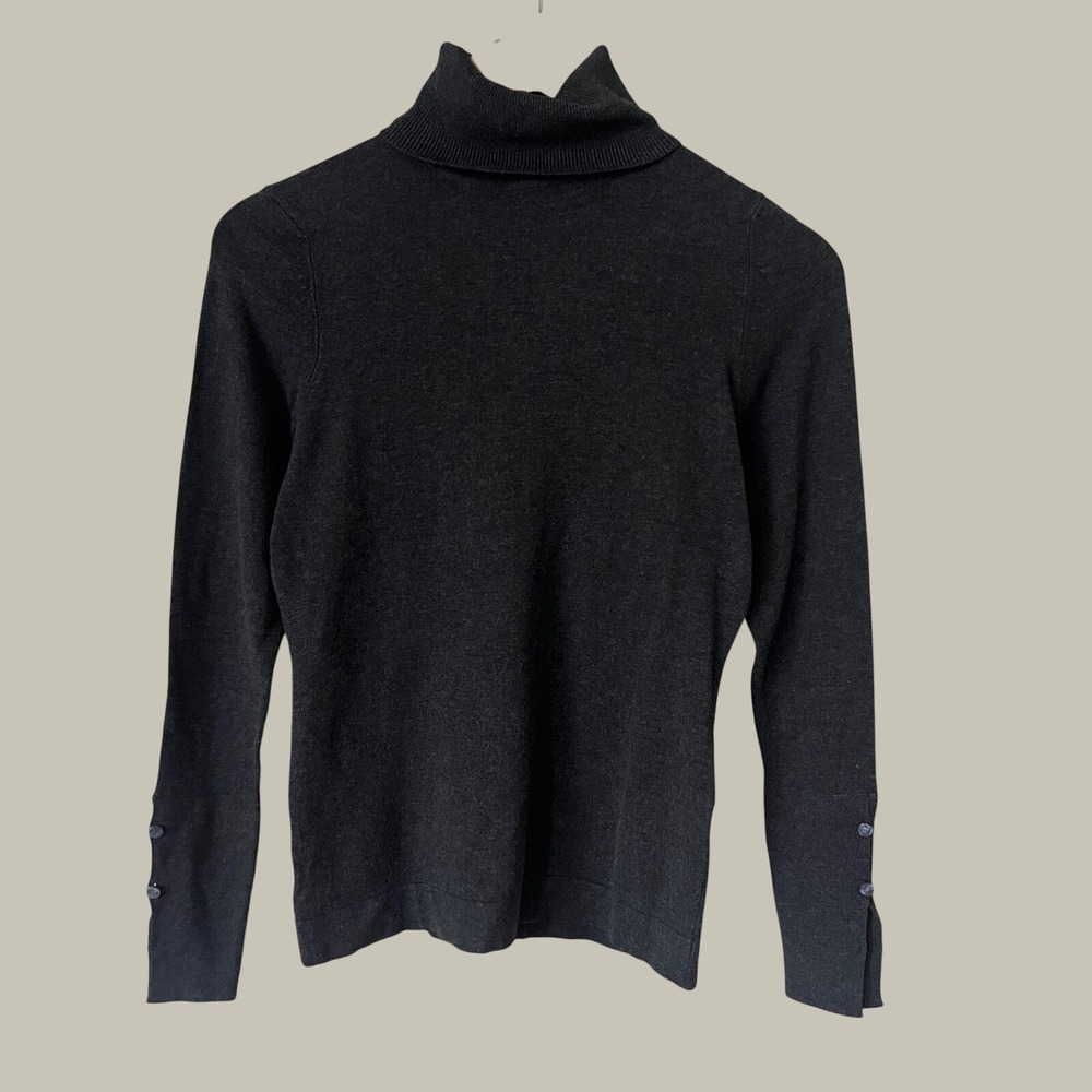 Etcetera Charcoal Gray Turtleneck Sweater Womens XS Button Cuff Viscose Knit